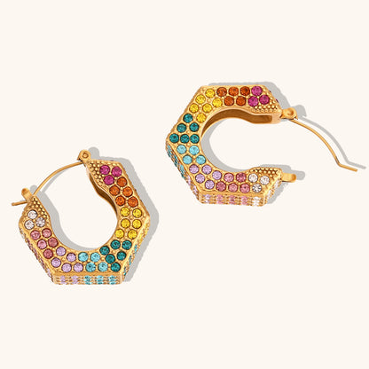 Rainbow Hex Hoop Earrings