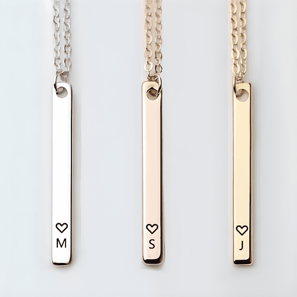 Delicate Heart Letter Bar Silver Necklace-Ringified Jewelry