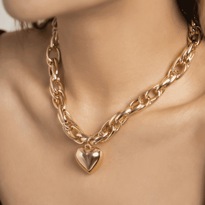 Chunky Heart Paperclip Cross Chain Necklace-Ringified Jewelry