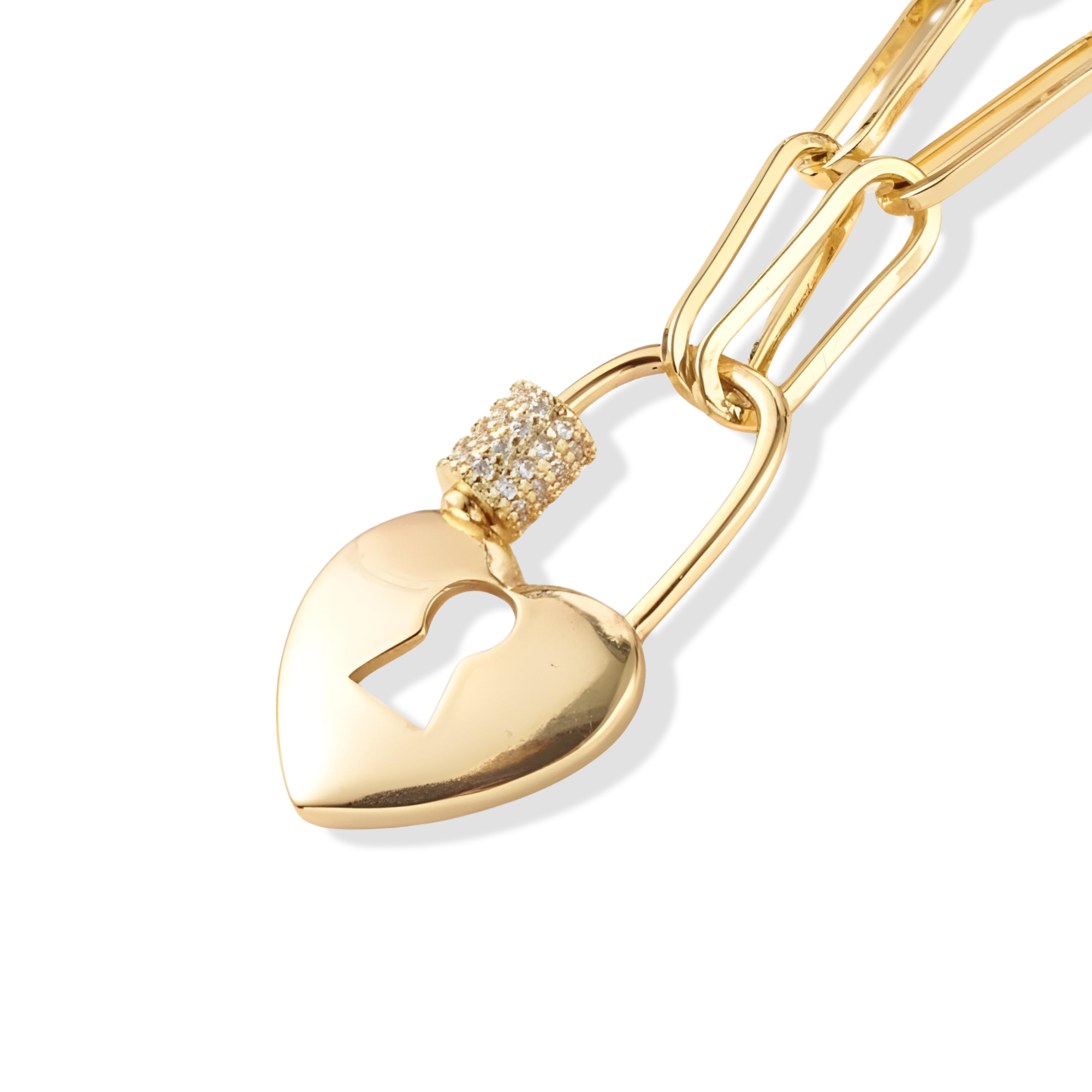 Heart-On-Lock Pavé Paperclip Necklace