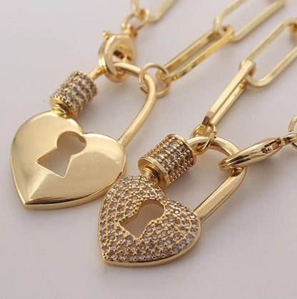 Heart Lock Pave Gold Necklace-Ringified Jewelry