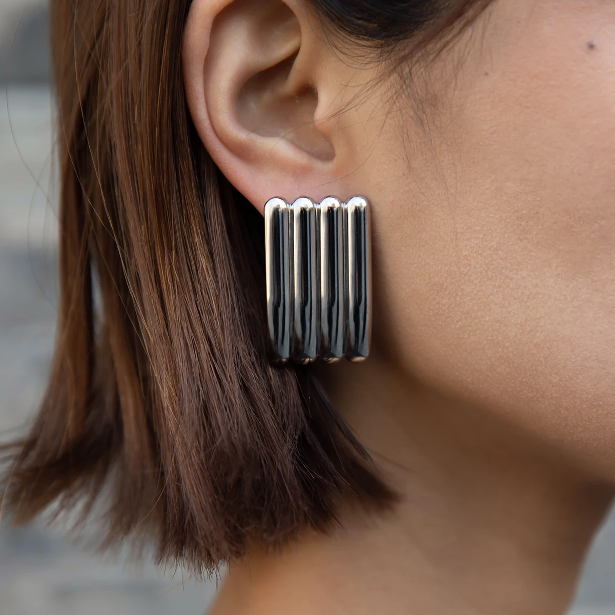 Linear Luxe Silver Earrings