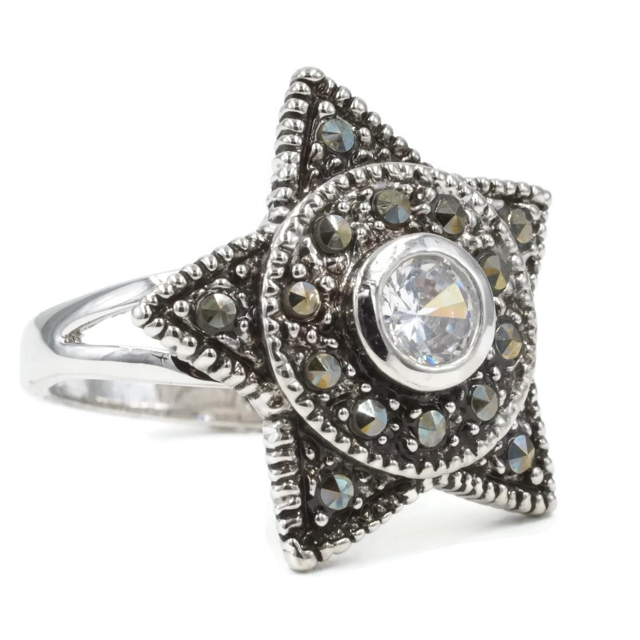 Five Pointed Star Silver Marcasite Ring