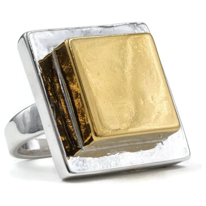 Square Chunk 14K Gold-Silver Ring