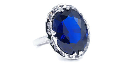 Large Oval Blue Sapphire Spinel Unique Framed Setting Cocktail Ring