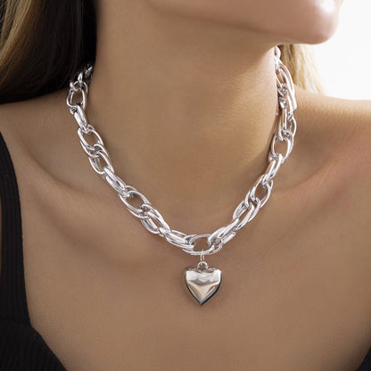 Chunky Heart Paperclip Cross Chain Necklace-Ringified Jewelry