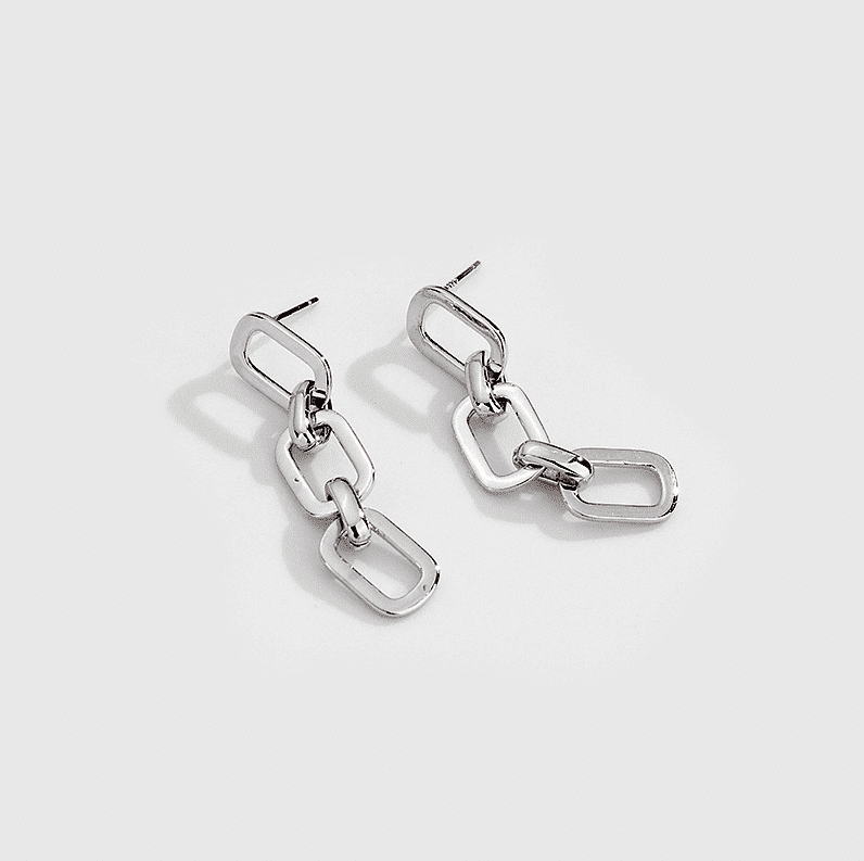 Chain Link Paperclip White Gold Earrings-Ringified Jewelry