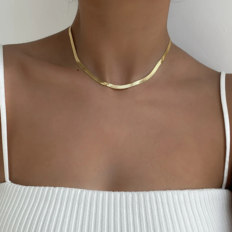 French Herringbone Gold Necklace-Ringified Jewelry