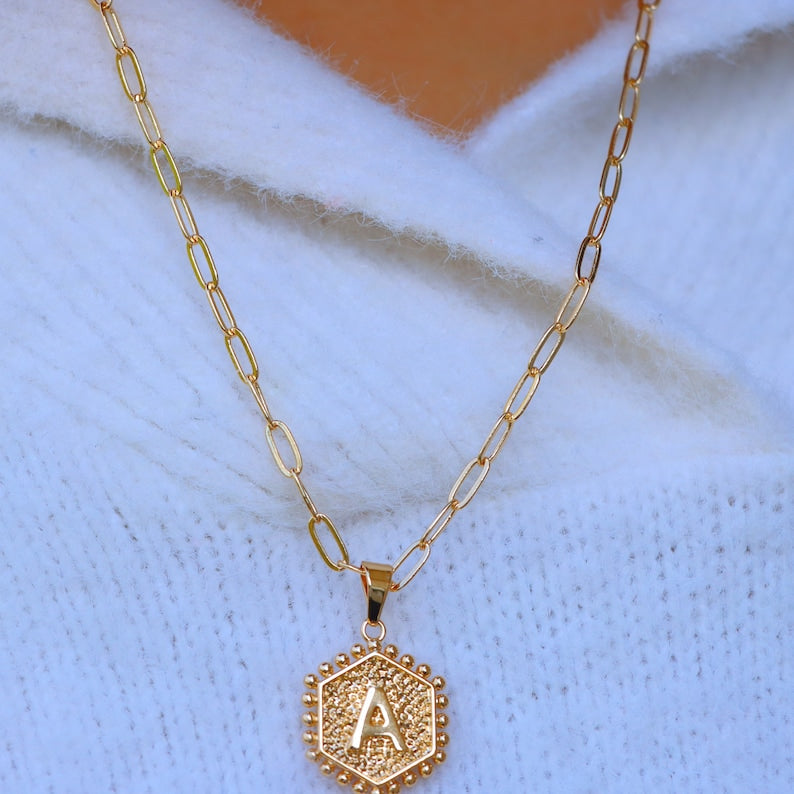 Paperclip Hexagon Monogram Layer Necklace-Ringified Jewelry