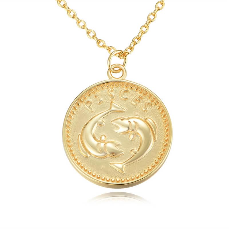 Zodiac Medallion Gold Coin Vermeil Necklace-Ringified Jewelry