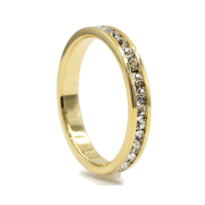 Clear Round Cut 14K Gold Crystal Stone Eternity Band Ring