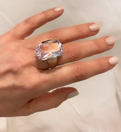 Mega Emerald-Cut Clear Bling Cocktail Ring