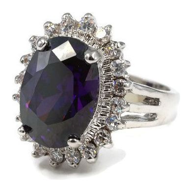 Dramatic Oval Amethyst Purple Stone Cocktail Ring