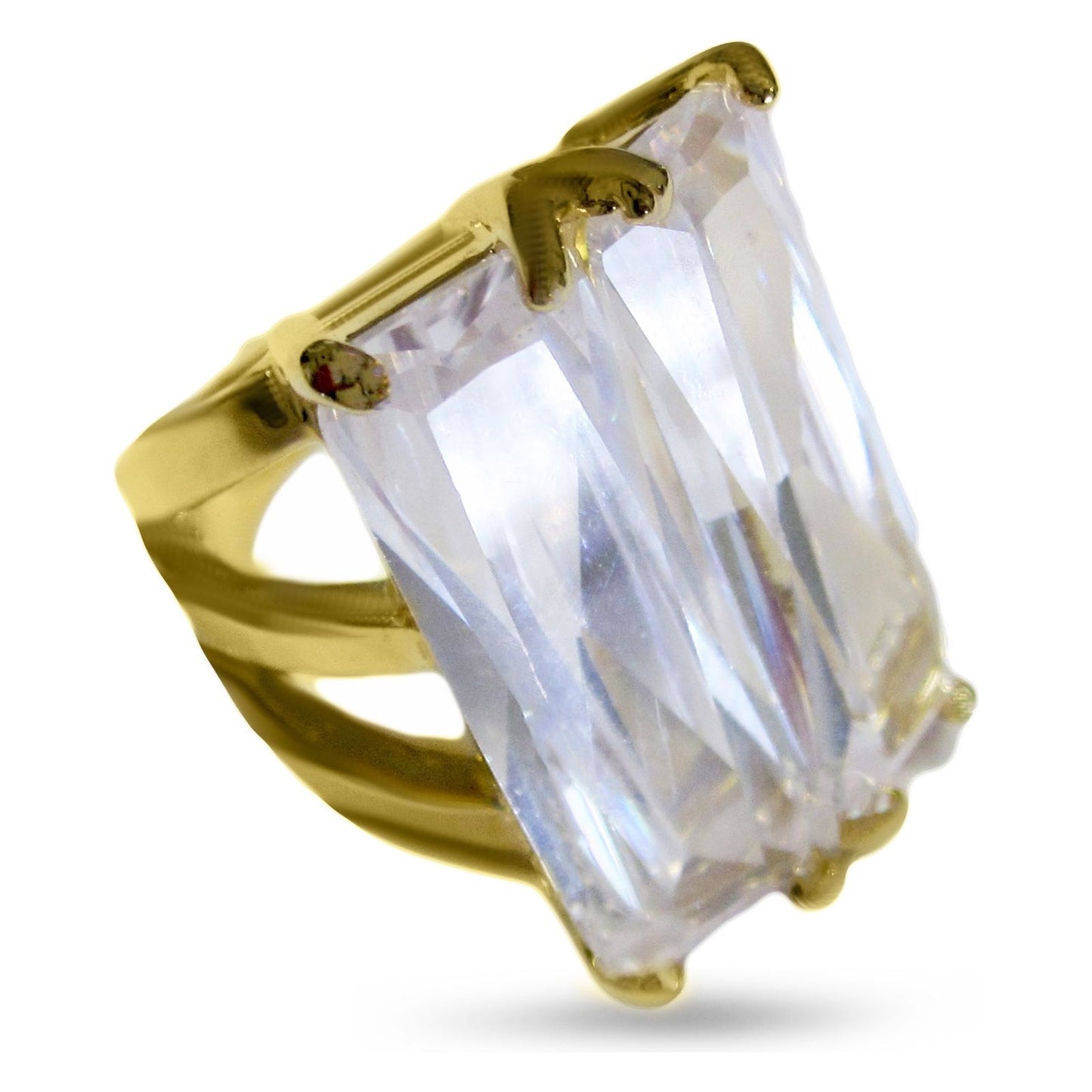 Oversized Double Baguette CZ 14K Gold Plate Cocktail Ring