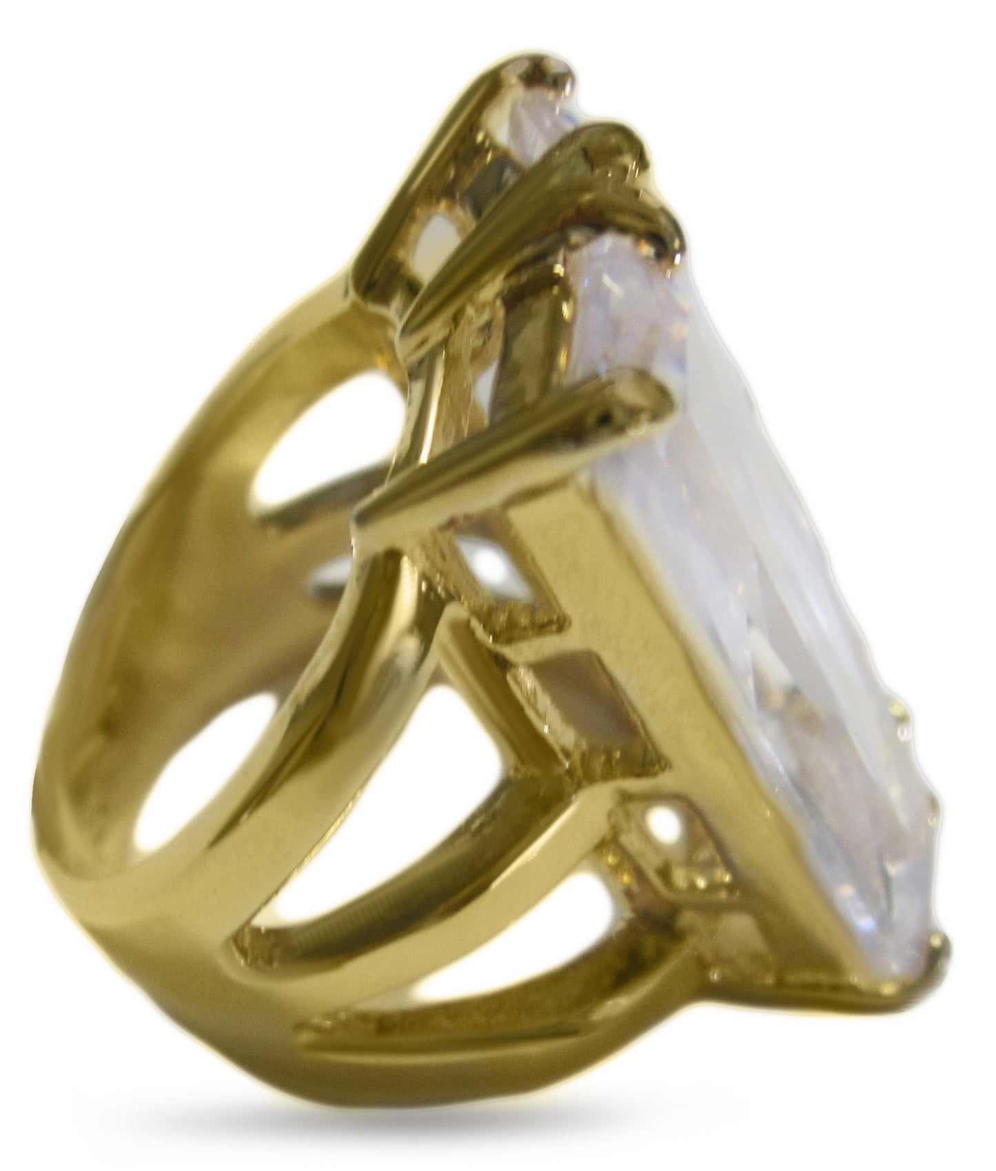 Oversized Double Baguette CZ 14K Gold Plate Cocktail Ring