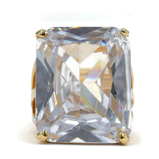 Oversized Radiant-Cut Solitaire 14K Gold Plate Cocktail Ring
