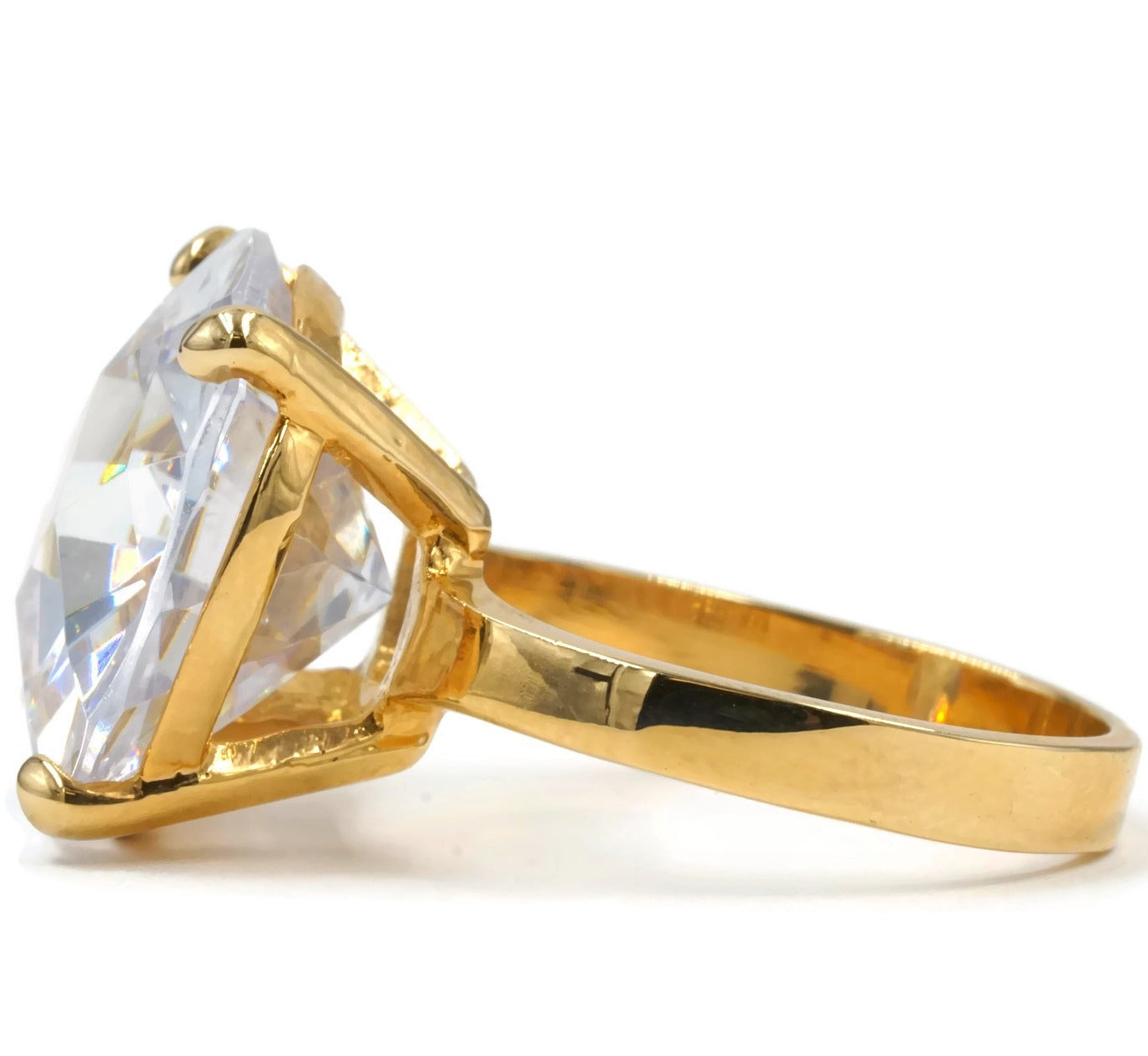 Oversized Gorgeous 14K Gold Plate Cut Solitaire Cocktail Ring