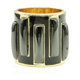 Black and Gold Wide Geometric Cigar Band Statement Ring
