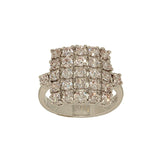 Handset Clear Pave Cluster Cocktail Square Ring