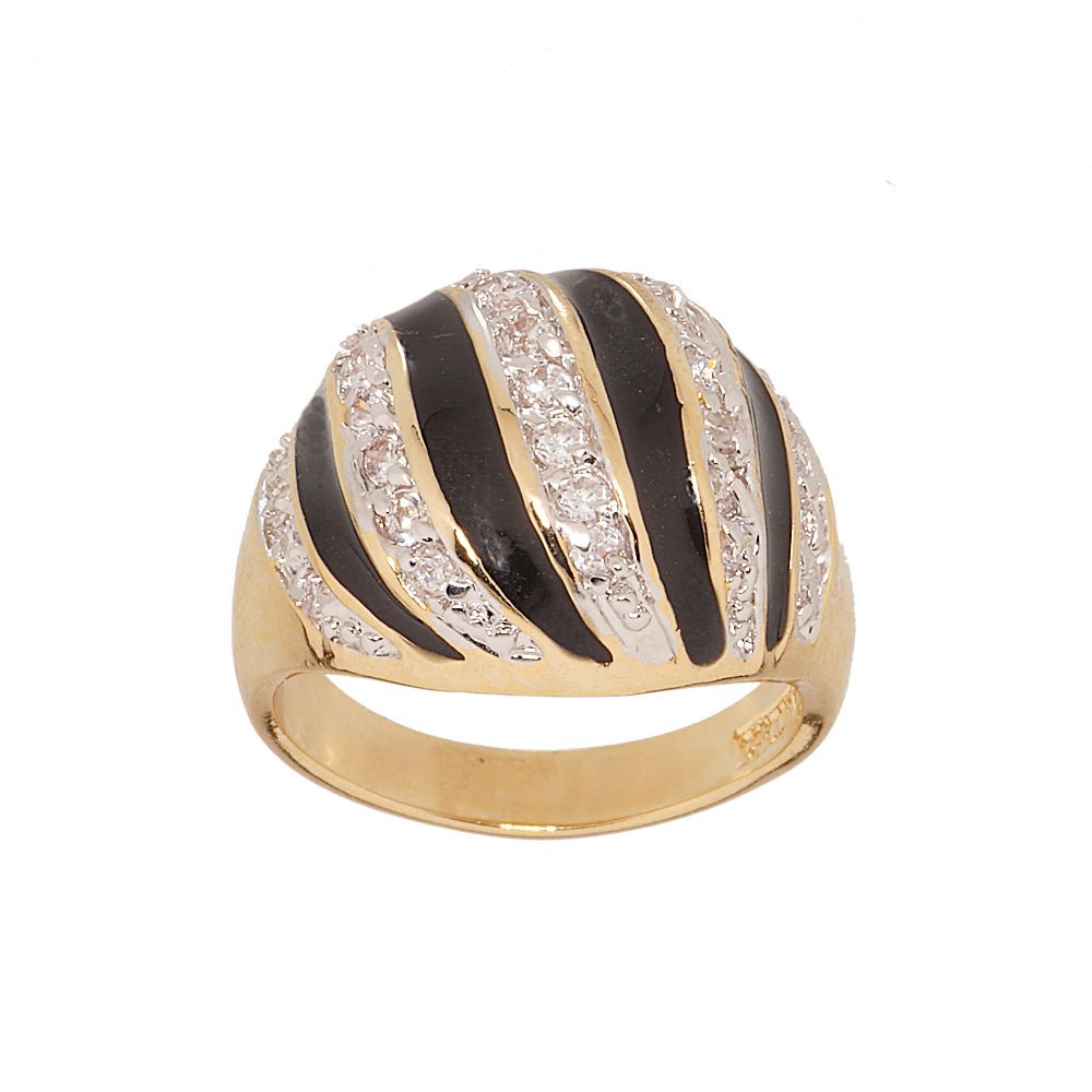 Elegant Dome Shape Zebra Stripe Pave Set Fashion Ring
