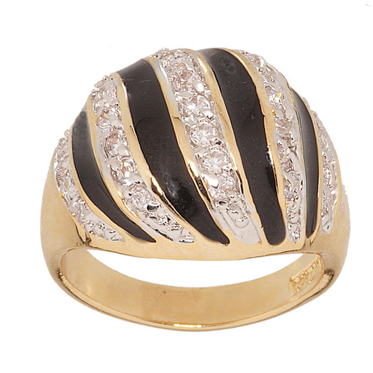 Elegant Dome Shape Zebra Stripe Pave Set Fashion Ring