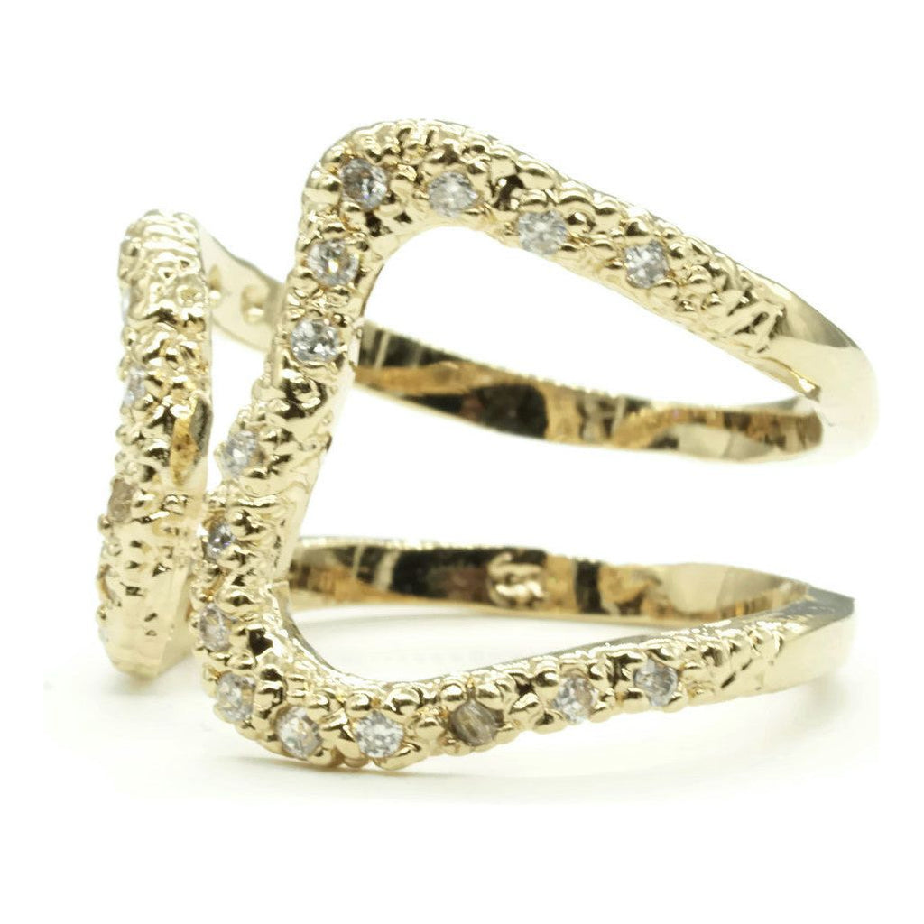 Openwork Wrap Textured Clear Stones Cuff Ring