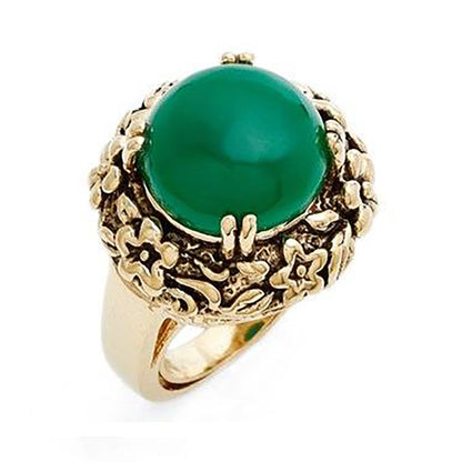 Simulated Green Agate Stone Floral Adjustable Statement Ring