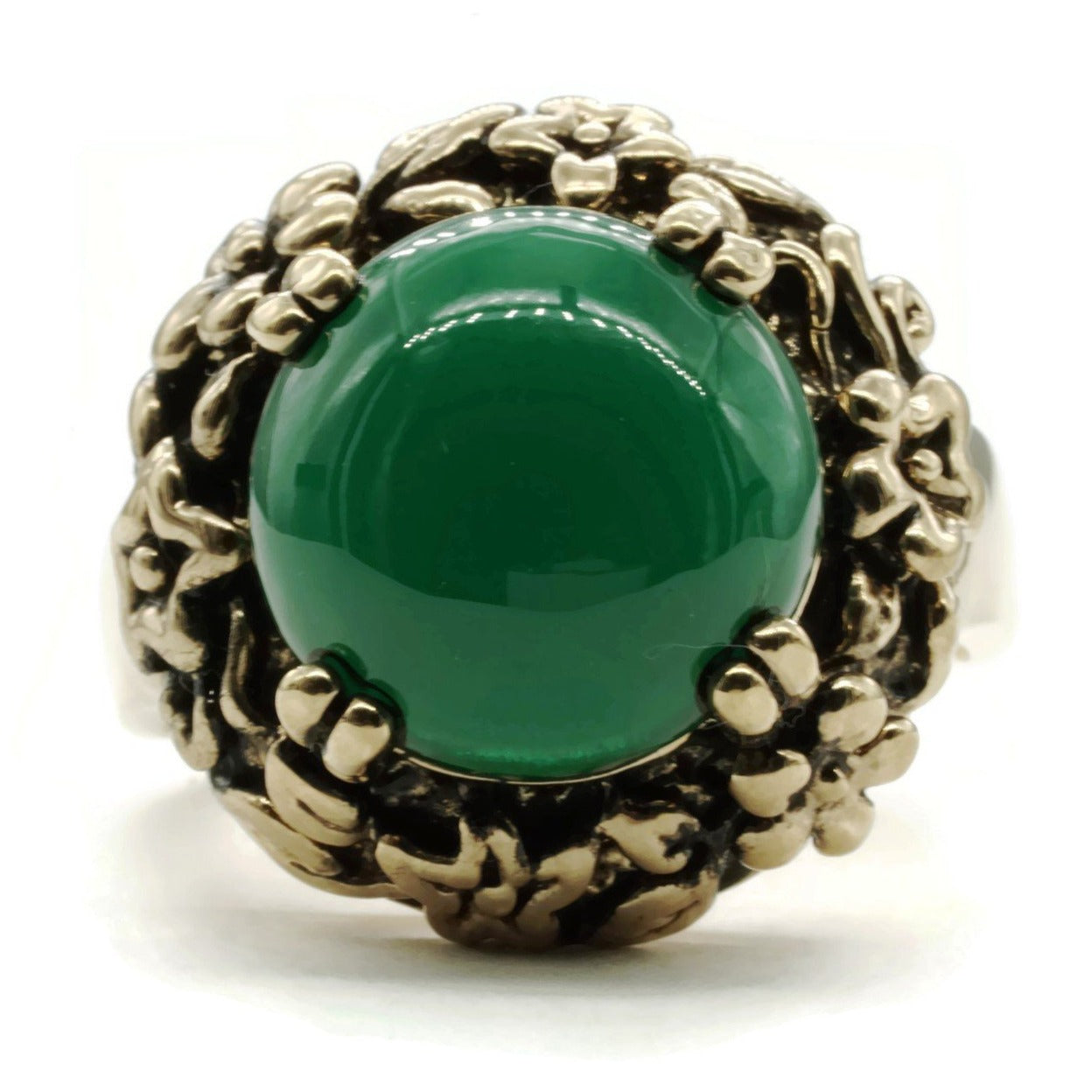 Simulated Green Agate Stone Floral Adjustable Statement Ring