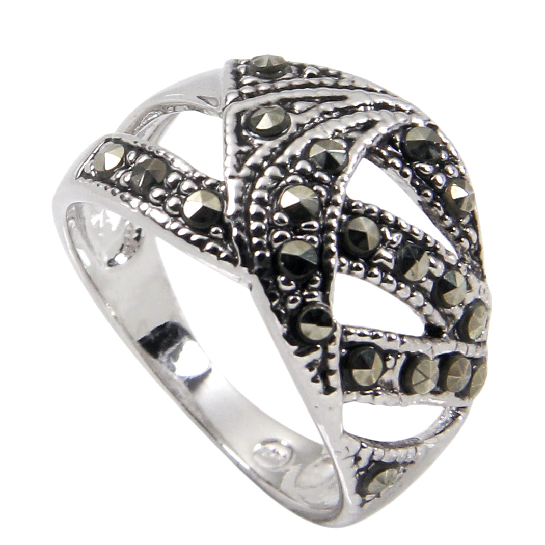 Chevron Band Sterling Silver Marcasite Ring