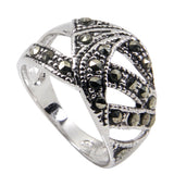Sterling Silver Abstract Chevron Band Marcasite Ring