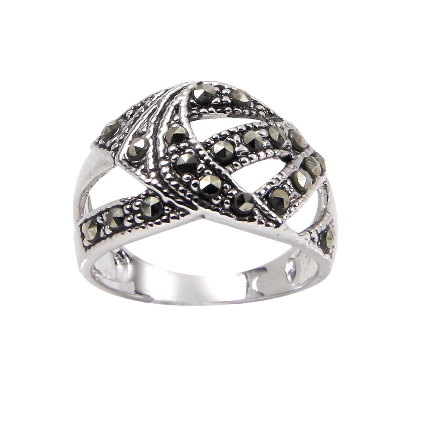 Chevron Band Sterling Silver Marcasite Ring