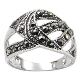 Sterling Silver Abstract Chevron Band Marcasite Ring