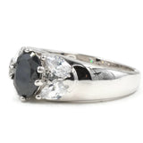 Dome Faceted Oval Jet Black Stone Clear Marquise Ring