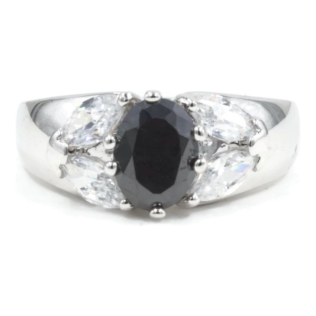 Dome-Faceted Oval Jet Black Stone Marquise Statement Ring