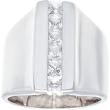 Contemporary Wide Polished Six Channel Set Clear Stones Ring