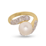 Simulated 10mm Pearl Pave Set Clear Twist Ring
