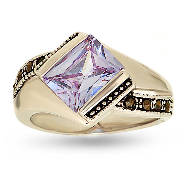 Angle Set Lavender Marcasite Statement Ring