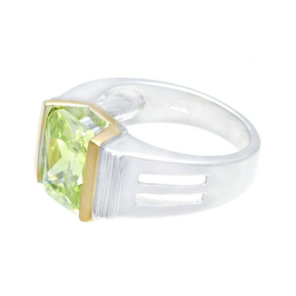 Emerald-Cut Green Yellow Stone Statement Ring