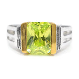 Special Emerald Cut Single Stone Lemon Green Stone Ring