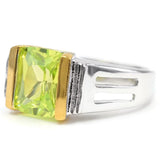 Special Emerald Cut Single Stone Lemon Green Stone Ring