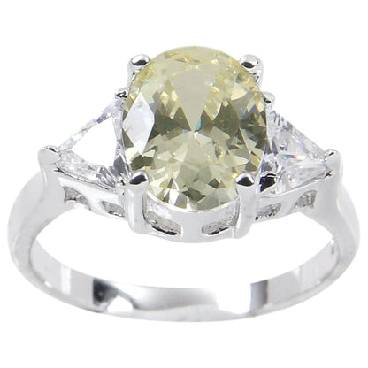 Sterling Silver Pale Yellow Stone Trillion Cut 3 Stone Ring