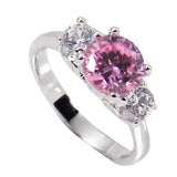 Brilliant Sterling Silver Engagement Style Three Stone Pink and Clear CZ