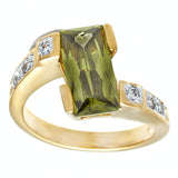 Special Rectangular Olivine Two Tone Offset Ring