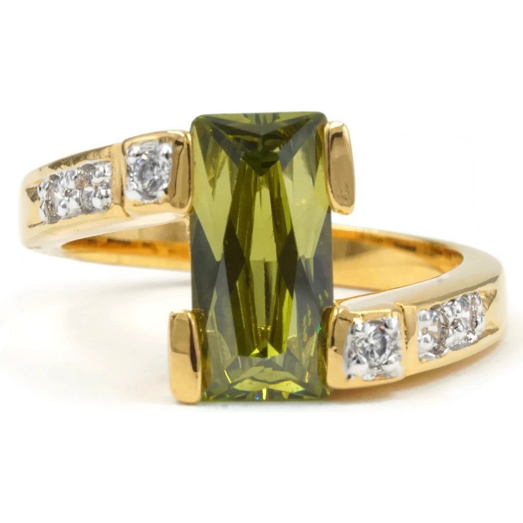 Special Rectangular Olivine Green Stone Statement Ring