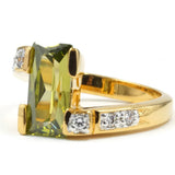 Special Rectangular Olivine Two Tone Offset Ring