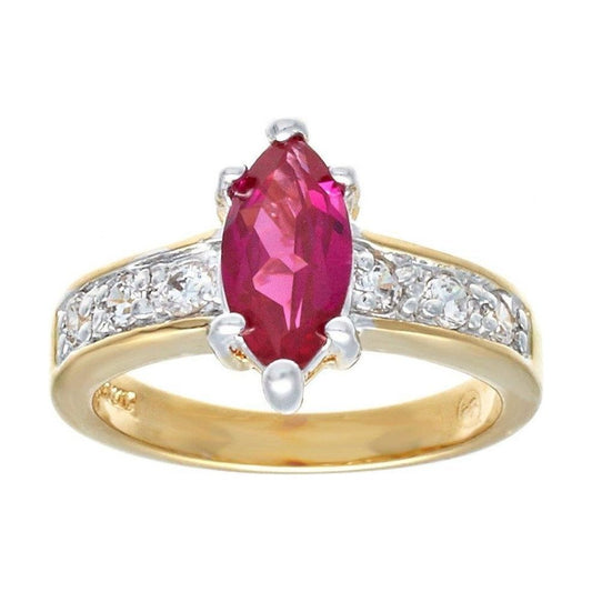 Great Two Tone Solitaire Marquise Synthetic Ruby Statement Ring