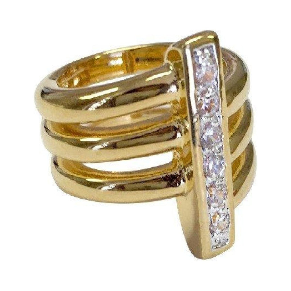 Asymmetrical Three Row Shank Vertical Bar Clear Stone Ring