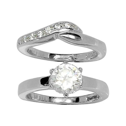 6-Prong Two-Ring Set Round Stone Wedding Stainless Steel Rings-Ringified Jewelry