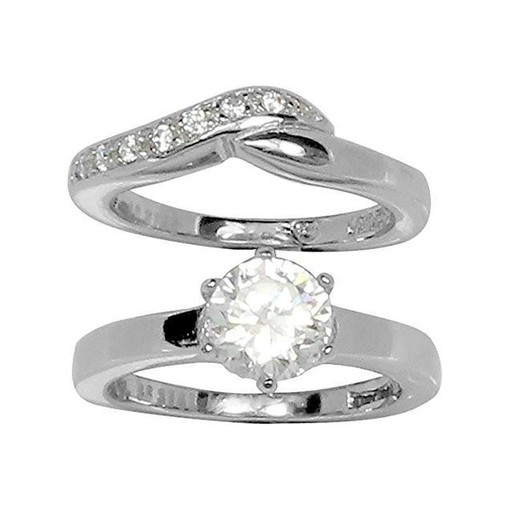 6 Prong Round CZ Stone Wedding Style Curved Band