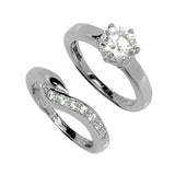 6 Prong Round CZ Stone Wedding Style Curved Band